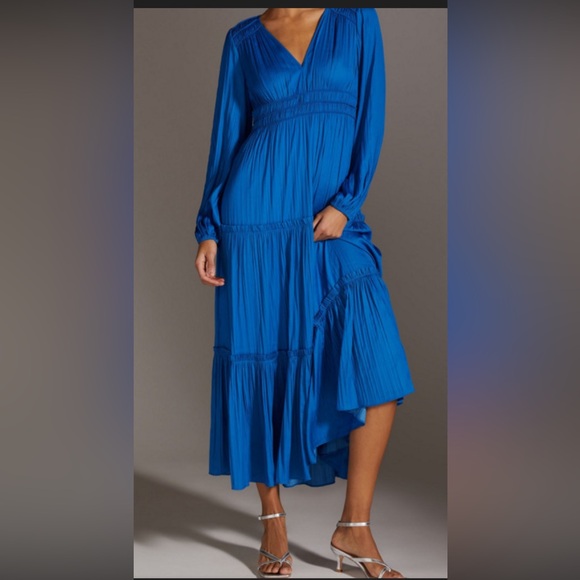Anthropologie Vibrant Blue Long Sleeve Dress (mix16)